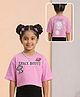Kaboosh Cotton Knit Drop Shoulder Sleeves Space Buddy Text Printed Crop Tee - Lilac