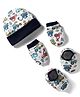 OHMS Single Jersey Knit Vehicle Print Cap, Mitten & Booties Set Multicolor - Diameter 8.5 cm
