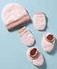 OHMS Single Jersey Knit Cap Mitten & Booties Set With Bunny Print Pink - Diameter- 8.5 cm