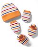 OHMS Single Jersey Knit Striped Cap Mitten & Booties Set Multicolor - Diameter- 10 cm