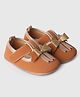 Toothless Glittered Bow Applique Detailed Velcro Closure Booties - Tan