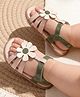 Toothless Floral Applique  Detailed Velcro Closure Sandals - Beige & Green