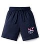Doreme Sinker Knit Above Knee Length Shorts With Text Print - Navy Blue