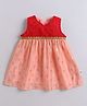 Many frocks & Chanderi Woven Sleeveless Floral Foil Printed & Lace Embellished Dress - Peach & Red