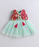Many frocks & Net Woven Sleeveless Floral Embroidered Lace Embellished Dress - Green & Pink