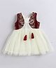 Many frocks & Net Woven Sleeveless Floral Embroidered Dress - Cream & Maroon