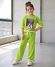 Fashion Dream Lycra Knit Three Fourth Sleeves Girl Printed Top & Pant Set - Green