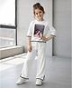 Fashion Dream Lycra Knit Three Fourth Sleeves Girl Printed Top & Pant Set - White