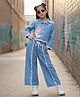 Fashion Dream Denim Knit Full Sleeves Floral Embroidered Shirt  & Jeans Set - Light Blue