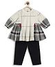 Tiber Taber Cotton Woven Three Fourth Sleeves Checked Top & Pants Set - Cream
