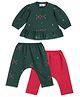 Tiber Taber Cotton Woven Full Sleeves Abstract Embroidered Kurti & Pants Set - Green