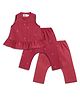 Tiber Taber Cotton Woven Sleeveless Motif Embroidered Coordinating Top & Striped Pants Set - Red