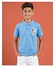 Kaboosh Cotton Knit Half Sleeves Visit Greece Text Patch Detailed Polo Tee - Blue