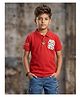 Kaboosh Cotton Knit Half Sleeves Tokyo Text Patch Detailed Polo Tee - Red
