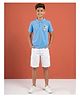 Kaboosh Cotton Knit Half Sleeves Visit Greece Patch Detailed Tee & Shorts Set - Blue & White
