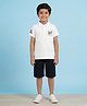 Kaboosh Cotton Knit Half Sleeves New York City Patch Detailed Tee & Shorts Set -  White & Black