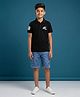 Kaboosh Cotton Knit Half sleeves Airplane Patch Detailed Tee & Shorts Set - Black & Light Rag Wash Blue