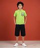 Kaboosh Cotton Knit Half Sleeves Adventure Is Out There Patch Detailed Tee & Shorts - Neon Green & Black
