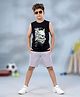 Kaboosh Cotton Knit Sleeveless Robot Printed Tee & Shorts Set - Black & Steel Grey