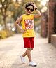 Kaboosh Cotton Knit sleeveless Summer Mood Text Printed Tee & Shorts - Blazing Yellow & Red