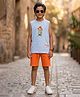 Kaboosh Cotton Knit Sleeveless Create Your Own Path Text  Printed Tee & Shorts Set - Sky Blue & Orange