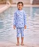 Kaboosh Full Sleeves Marble Printed Swim Dress With Jammer - Ocean Blue