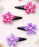 Knotty Ribbons Set Of 2 Checked Floral Applique Detailed Hair Clips - Dark Pink & Purple