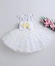 TINY MINY MEE Elastane Woven Sleeveless Floral Printed & Bow Applique Detailed Dress - White
