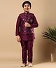 BT DEZINES Cotton Silk Woven Full Sleeves Solid Kurta & Pyjama With Geometric Embroidered Sequins Embellished Jacket Set - Wine