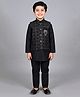 BT DEZINES Cotton Silk Woven Full Sleeves Solid Kurta & Pyjama With Geometric Designed Stones Embellished Jacket Set - Black