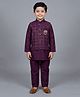 BT DEZINES Cotton Silk Woven Full Sleeves Solid Kurta & Pyjama With Geometric Designed Stones Embellished Jacket Set - Wine