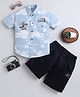BT DEZINES Cotton Blend Woven Half Sleeves Abstract & Typography Printed Shirt & Capri Set - Powder Blue