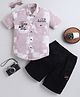BT DEZINES Cotton Blend Woven Half Sleeves Abstract & Typography Printed Shirt & Capri Set - Dusty Pink