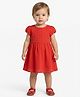 Creative Kids Cotton Woven Half Sleeves Texture Striped Dress - Red