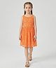 Creative Kids Georgette Woven Half Sleeves Floral Printed Dress- Orange