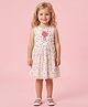 Creative Kids Georgette Woven Sleeveless Polka Dots Printed Floral Applique Detailed Dress - White & Pink