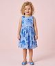Creative Kids Georgette Woven Sleeveless Floral Printed Dress - Blue