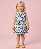 Creative Kids Cotton Woven Sleeveless Floral Printed Dress - Blue & White