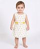 Creative Kids Cotton Woven Sleeveless Lemon Printed Bow Applique Detailed Dress - White & Yellow