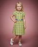 Creative Kids Cotton Woven Half Sleeves Checked Bow Applique Detailed Dress - Yellow & Blue