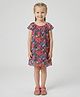 Creative Kids Georgette Woven Cap Sleeves Floral Printed Dress - Red & Blue