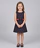 Creative Kids Cotton Woven Sleeveless Abstract Printed Bow Applique Detailed Dress - Navy Blue