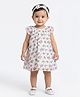 Creative Kids Georgette Woven Cap Sleeves Floral Printed Dress - White & Pink