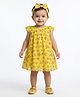 Creative Kids Georgette Woven Cap Sleeves Floral Printed Dress - Yellow & Pink