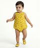 Creative Kids Georgette Woven Sleeveless Floral Printed Onesie - Yellow & Pink