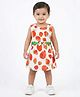 Creative Kids Cotton Woven Sleeveless Strawberry Printed Dress - White & Red