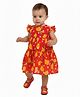 Creative Kids Georgette Woven Frill Sleeves Orange Printed Dress - Orange & Mustard