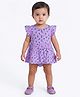 Creative Kids Cotton Woven Sleeveless Leaves Printed Onesie Styled Dress - Purple