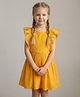 Creative Kids Cotton Woven Sleeveless Frill Detailed Schiffli Embroidered Dress - Mustard
