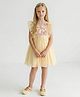 Creative Kids Net Woven Sleeveless Floral Embroidered  Dress - Yellow